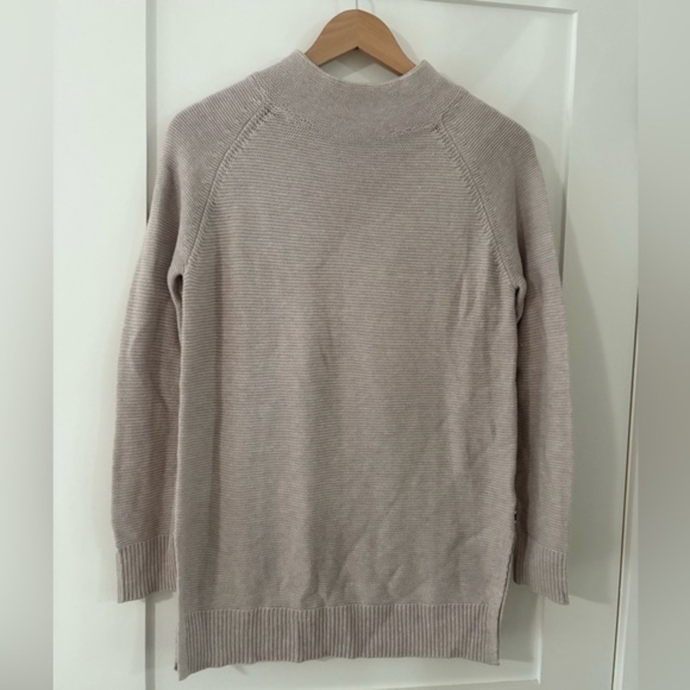 NIC+ZOE Textured Oatmeal Mock Neck Sweater | Neutral Knit | closet staple XS